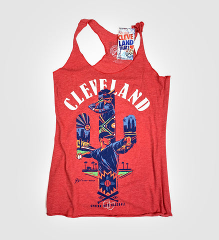 Women's Red Cleveland Spring Into Baseball Cactus Tank