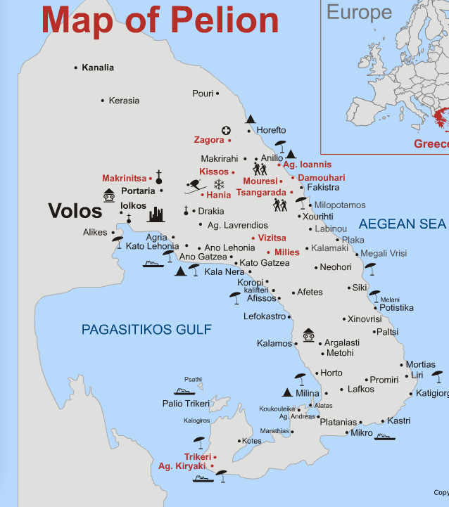 mappa e località di Pelion Grecia