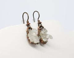 clear quartz crystal cluster drop earrings