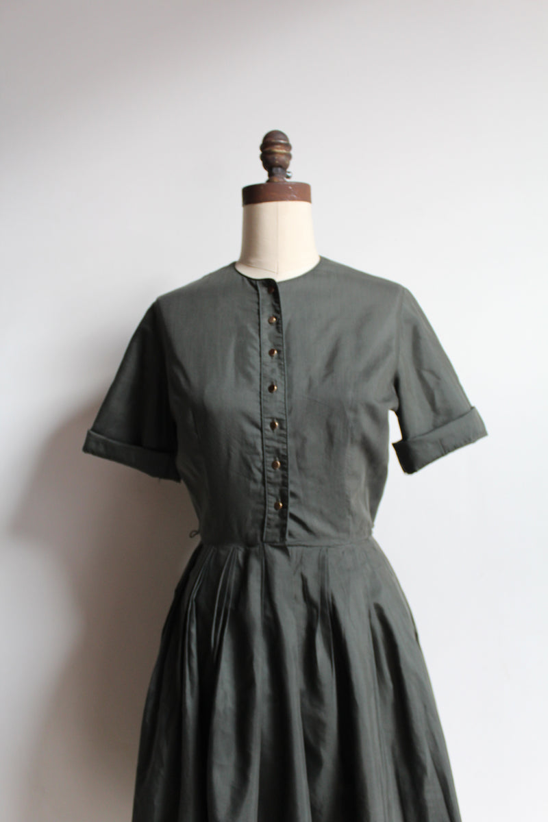 sage green fit and flare dress