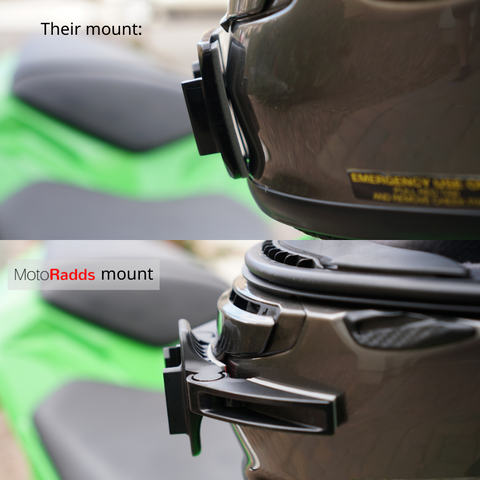 MotoRadds chin mount on Shoei Rf1200 compared to GoPro chin mount