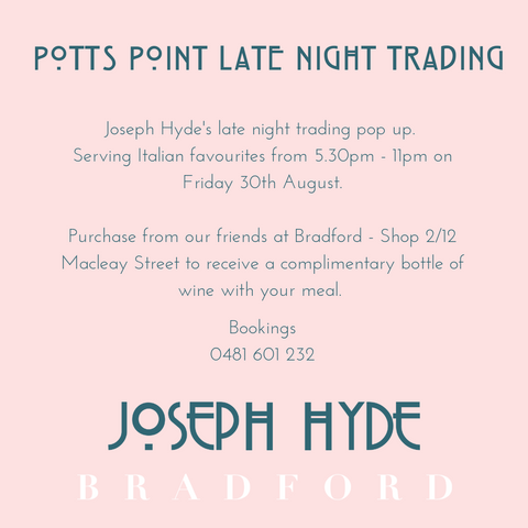 Joseph Hyde Bradford Pop-Up Dinner Potts Point Friday 31st August 2019