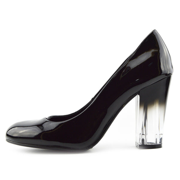 Clear Heel Patent Court Shoes - Black 