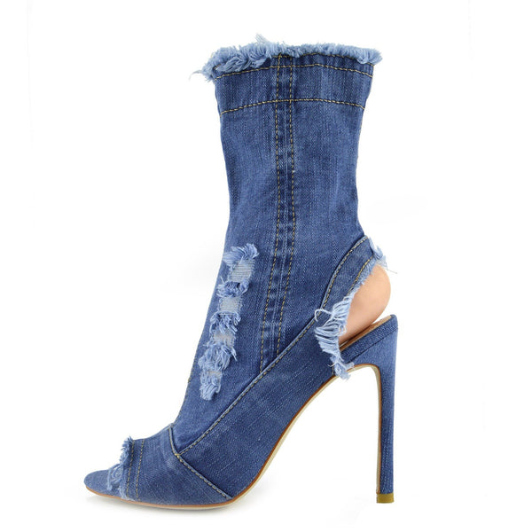 blue denim heels women's shoes