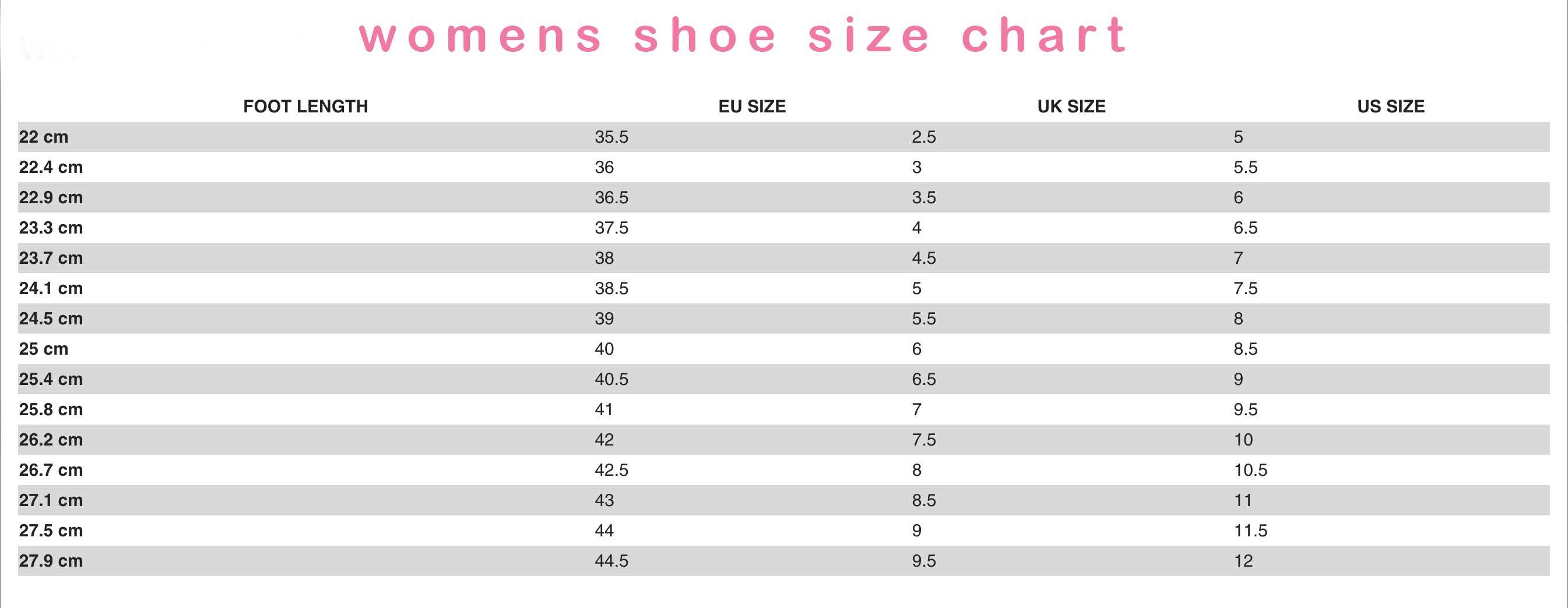Childrens International Size Conversion Chart