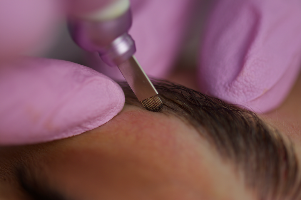 Close up of microblading procedure.