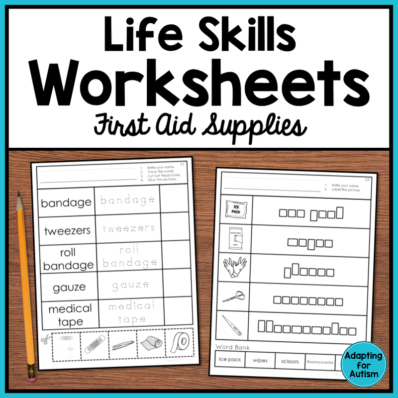 Life Skills Worksheets First Aid Vocabulary Autism Work Tasks