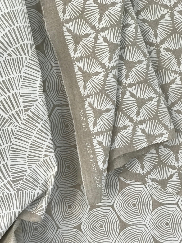 greige textiles fall 2018 Cie Ward Fan patterns hand printed on Belgian linen in California