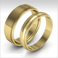 10K yellow gold stepped edge wedding bands