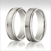 10K white gold raised edge wedding bands