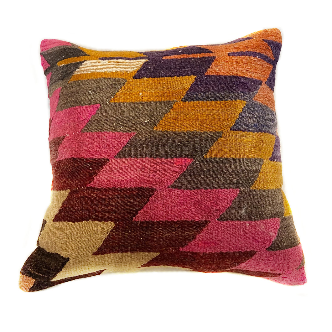 Vintage Kilim Multicolor Geometric Pillow with Insert