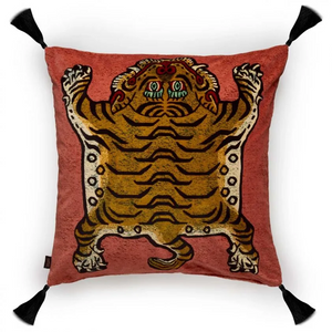 Large Filled Pink Velvet Tiger Pillow with Insert