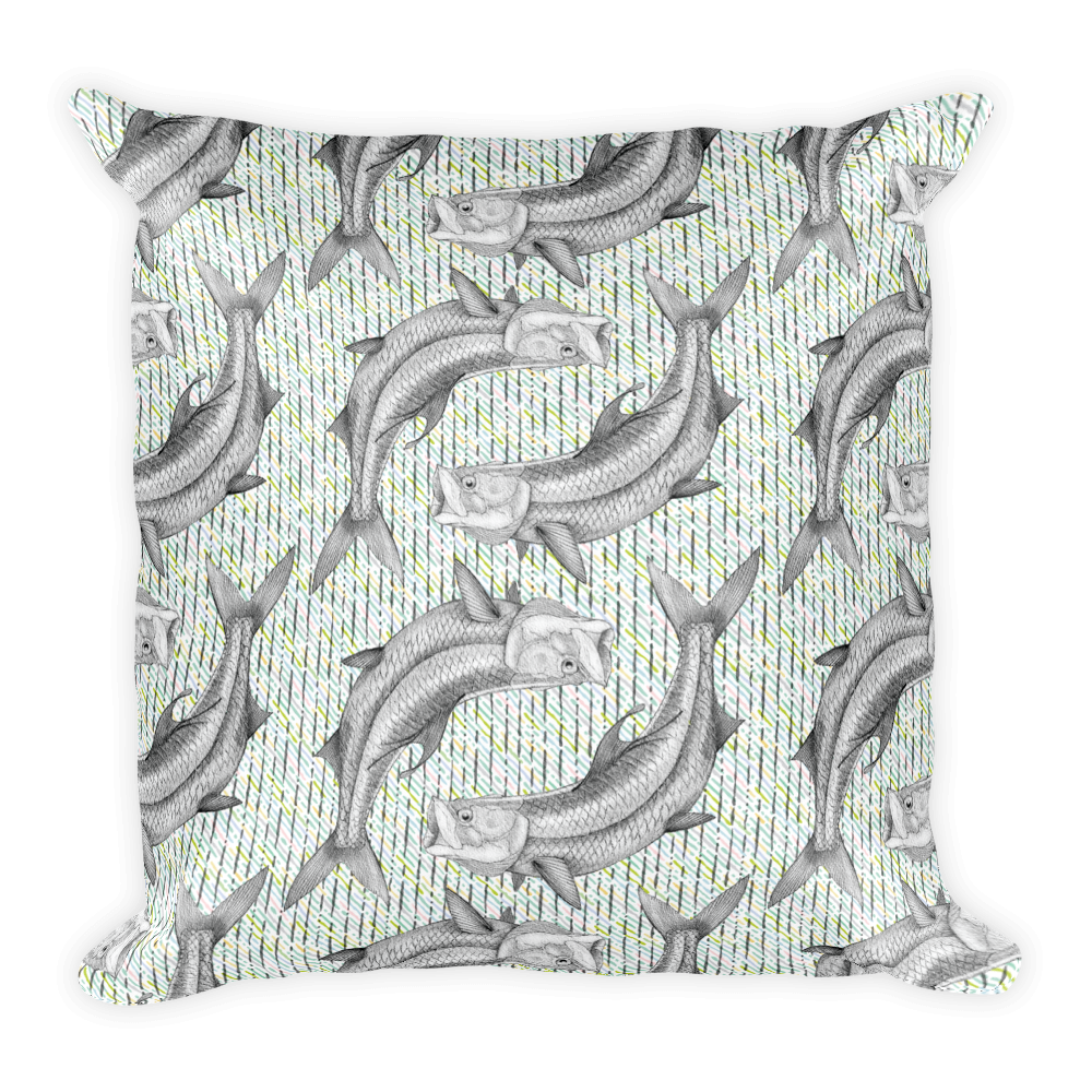 Tarpon Sketch Square Pillow Exclusively From Atomic Afterglow Atomic Afterglow Llc