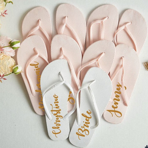Light pink and white bridal flip flops 