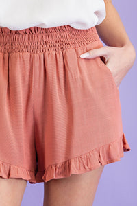 Ruffle Trimmed Hi-Waisted Shorts