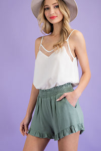 Ruffle Trimmed Hi-Waisted Shorts