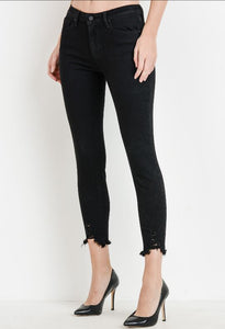 JUST BLACK DENIM Black Skinny Hem Destruction