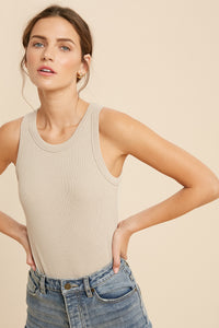 Latte Ribbed Knit Tank Bodysuit