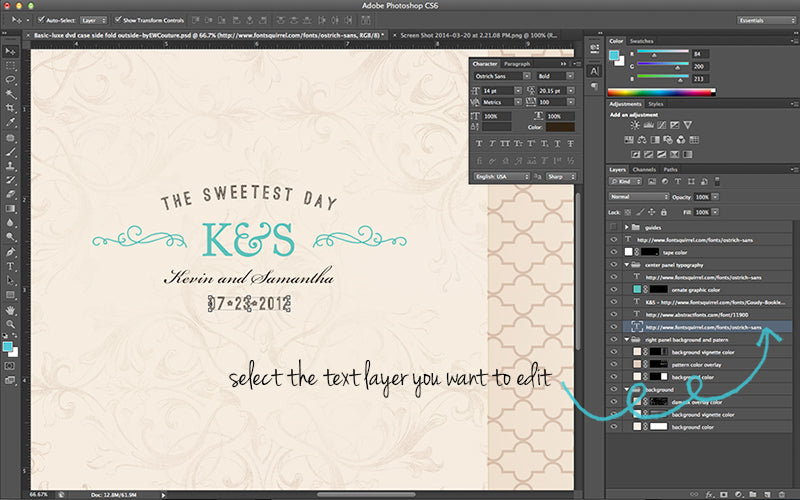 customizing text - templates for photographer - ew couture collection