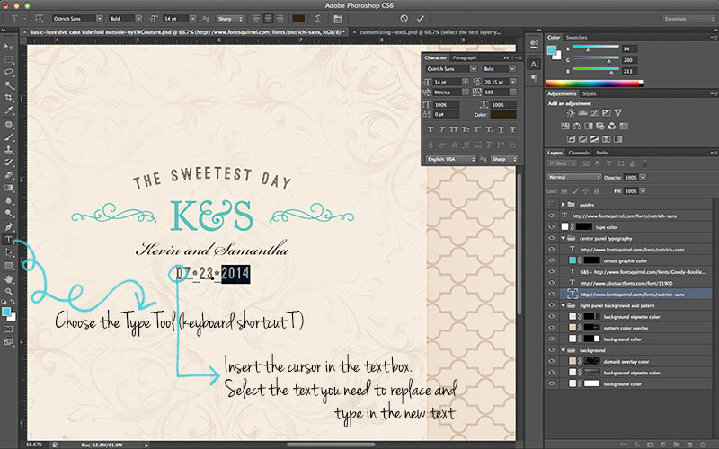 customizing text - templates for photographers - ew couture collection