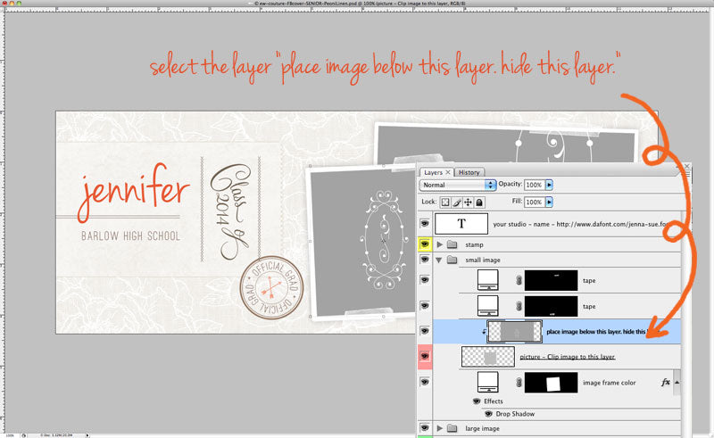 Customizing the images in a template - select the layer labeled "place image below this layer. hide this layer."