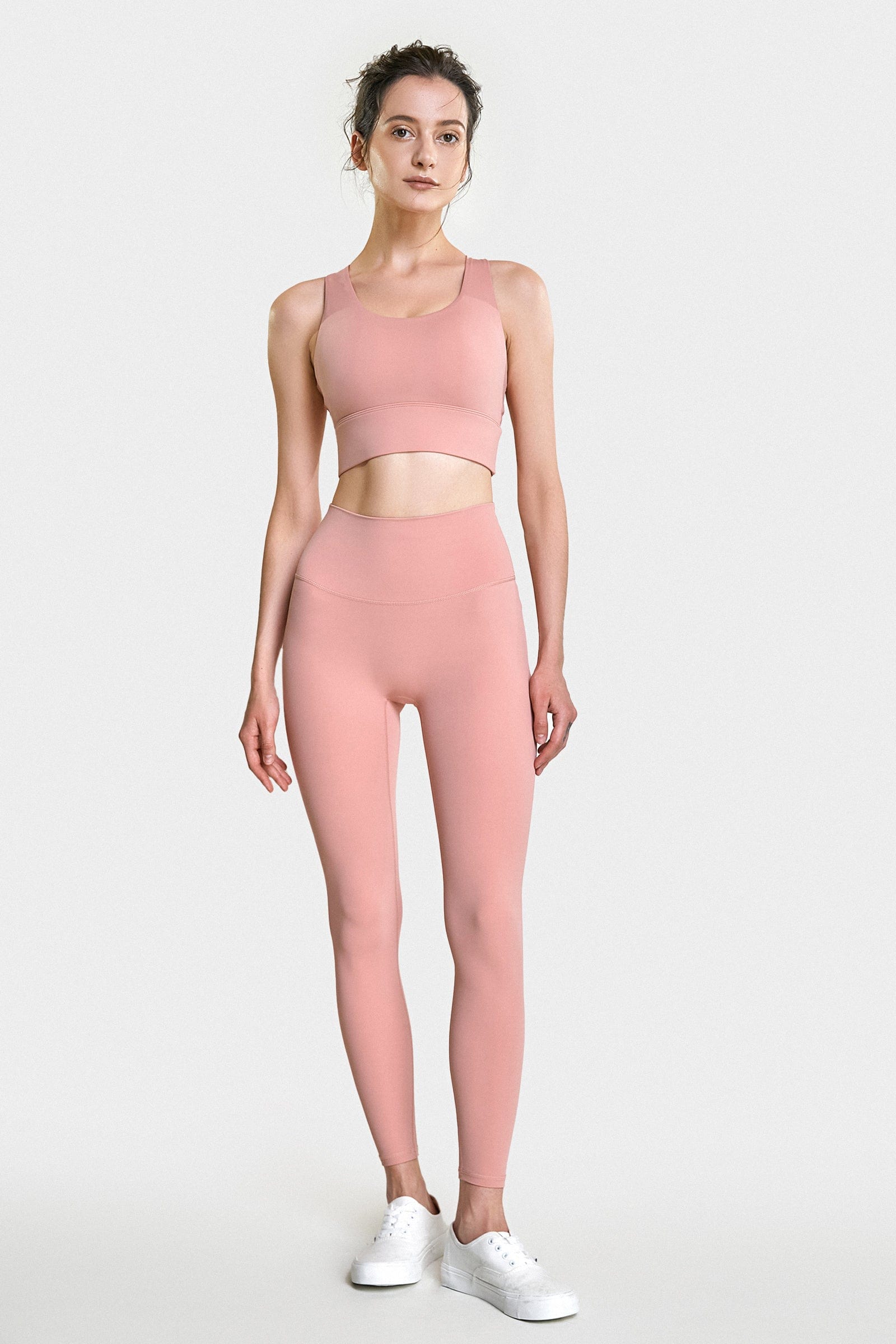 

Light Pink 2pcs Strappy Sports Bra & High-Rise Leggings Set