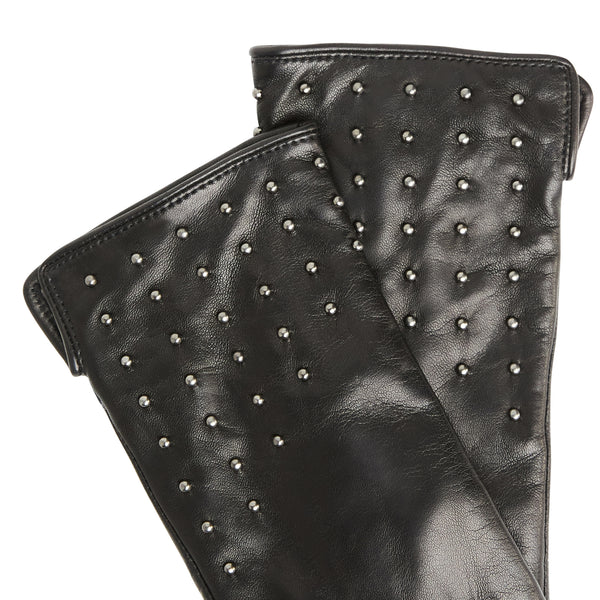 Women's Studded Cuff Nappa Leather Gloves - Black