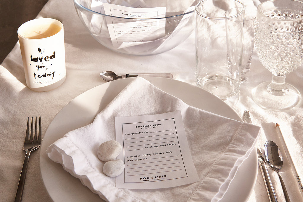 Dinner party idea that creates conversation and keepsakes. Gratitude Notes Kit by Pour l'air Scents.