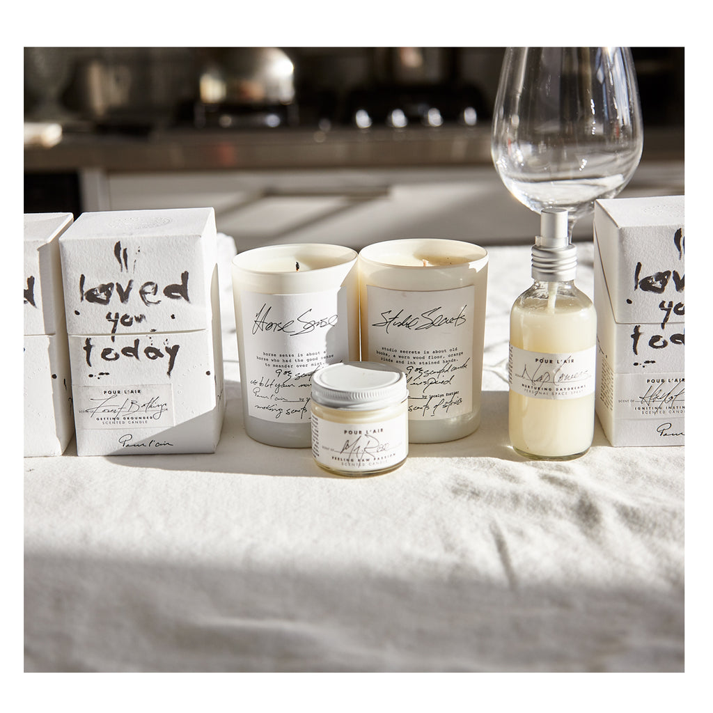 Pour l'air gift guide shows how to shop by intention. Candles for home decor. 
