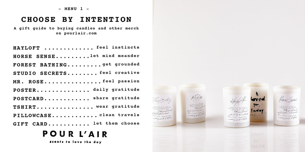 Pour l'air candle gift guide. How to shop for candles by intention.