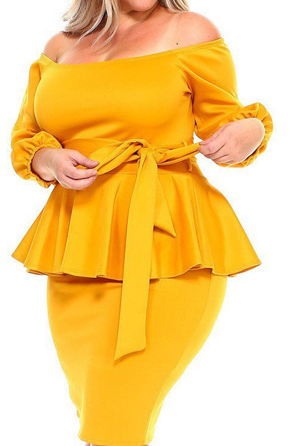 yellow peplum dress plus size