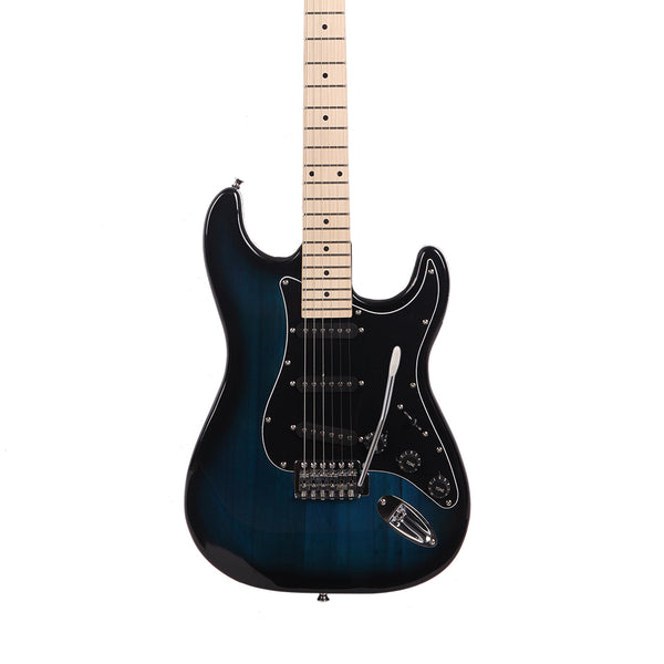 Blue Stylish Electric Guitar with Black Pickguard Dark Blue Guitars Case and Accessories Pack Beginner Starter Package
