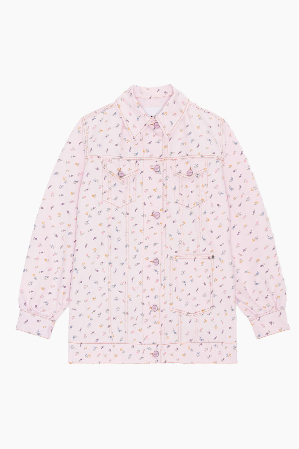 Tegn et billede Havanemone effekt Oversized Jacket Print Denim i farven Pink fra GANNI - køb hos QNTS! –  QNTS.dk