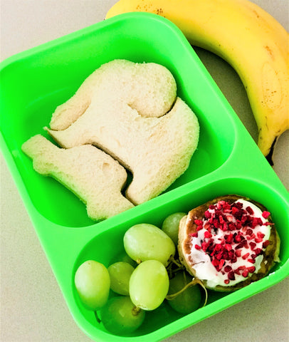 Lunchbox with gluten free honey yogurt pikelet topped with freeze dried crunchy sprinkles