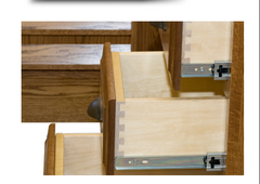 Dovetail construction on a drawer. Solid wood furniture construction.