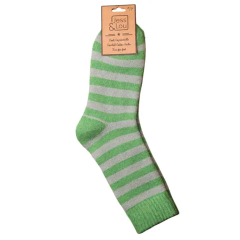 Jess And Lou Green Stripe Cosy Ribbed Super Soft Wool Blend Socks