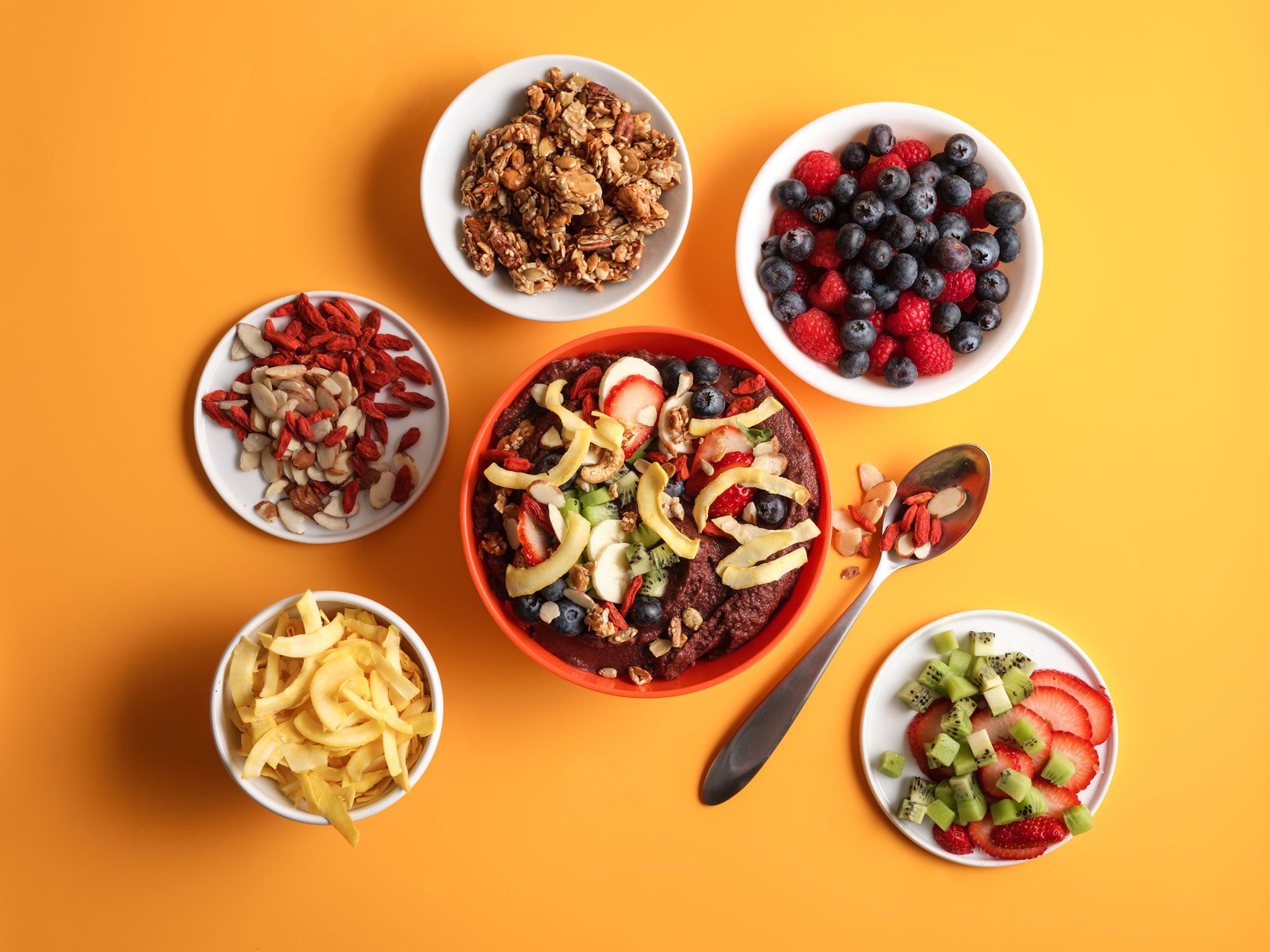 tropical mango coconut chips acai smoothie bowl topping