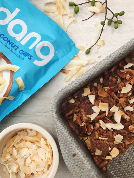 Dang Lightly Salted Coconut Chip keto pecan bars