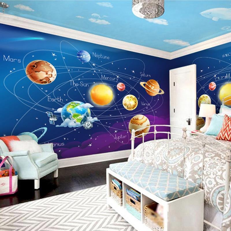 Blue 3d Cartoon Planet Solar System Wall Mural Gallery Wallrus Free Worldwide Shipping