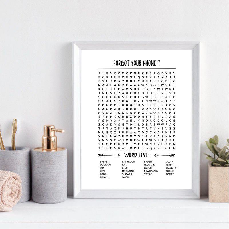 Funny Bathroom Word Search Crossword Game Wall Art Print Gallery Wallrus Free Worldwide Shipping