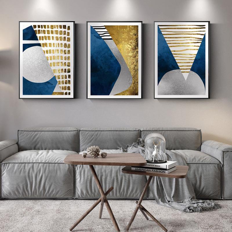 Modern Abstract Blue Gold Gray Gallery Wall Art Prints Gallery Wallrus Free Worldwide Shipping