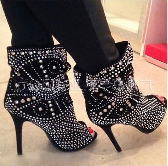 black heeled boots peep toe