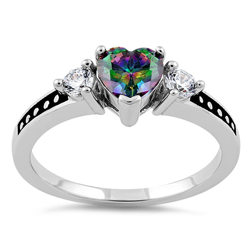 5.50 ct Halo  Rainbow Topaz & Cz Heart Shaped .925 Sterling Silver Ring 