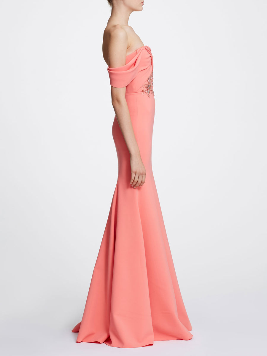off the shoulder crepe gown