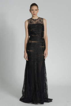 CARMEN MARC VALVO - Sleeveless Lace Shutter Gown