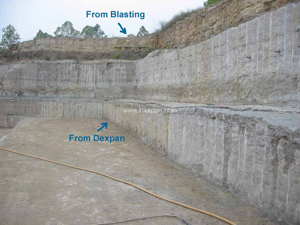 Avoid waste of valuable stone, increase safety and production. Quarrying Limestone Rock, Mining without Explosive Blasting. Dexpan Expansive Demolition Agent