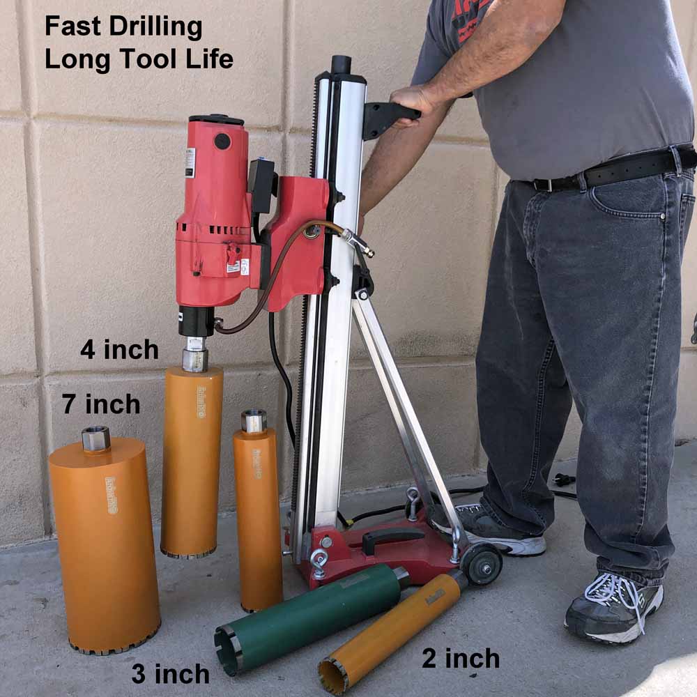 Diamond Core Drill Bits for Concrete Drilling, Installed on Core Drill Stand