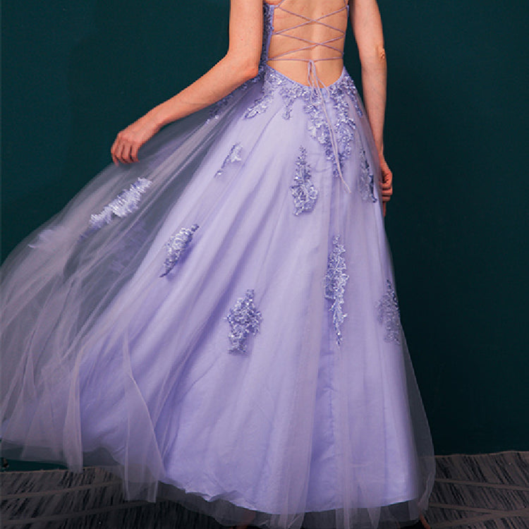 Vestido de Festa Longo em Renda com Alça Roxo