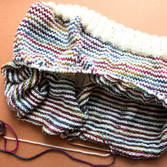 hand knit striped cowl in progress