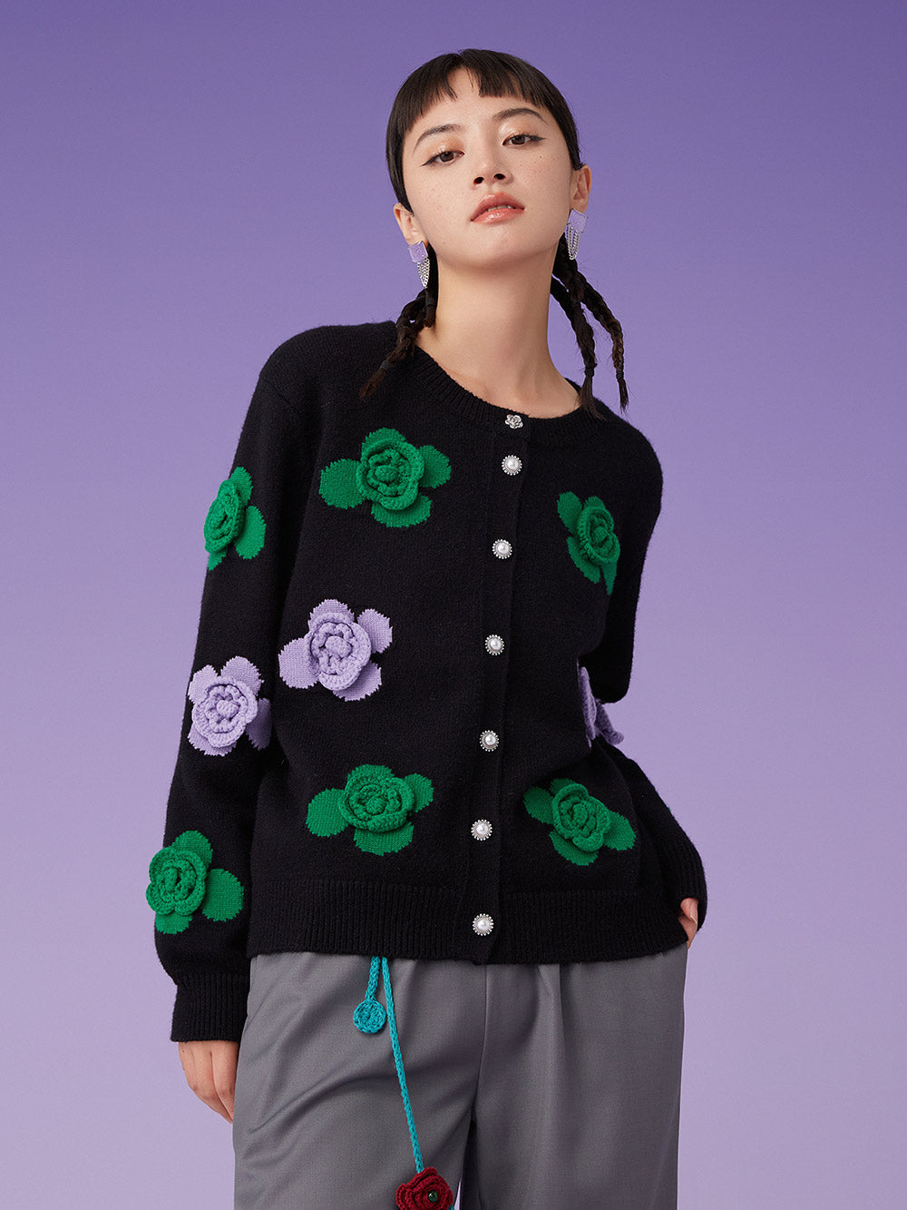 MUKZIN Kint Retro Floral Black Cardigan